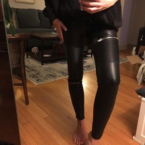 ZARA moto zippered leather leggings